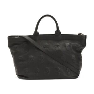 IO Pelle Italia Leather Black Mousse Nero 3D Skull Weekender XL Bag